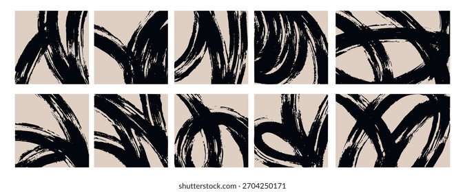 Minimalista fondo abstracto de doodle negro, dibujado a mano colección de boceto de curvas, líneas, Formas de patrón, rayas, Plantilla de Vector geométrico monocromo a mano alzada, gris claro aislado. Vector