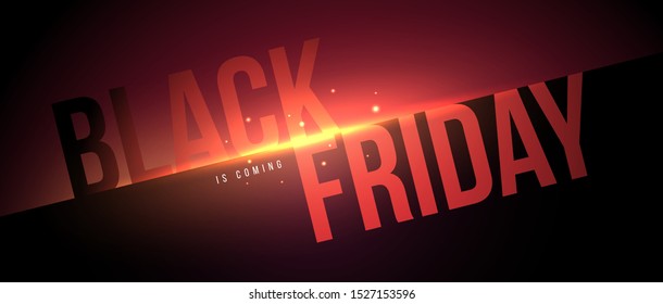 Minimalistic black friday inscription with colorful bright light stream. Design concept for promotion shop or market. Background for banner, label, sticker, flyer, card. Vector vivid illustration.