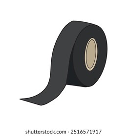 Ilustración minimalista de rollo de cinta gaffer negro, resaltando papelería o herramientas de bricolaje. Ideal para el equipo de producción de películas, anuncios de suministros de oficina, tutoriales de reparación, imágenes de mejoras para el hogar.