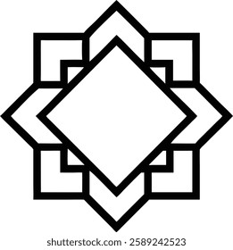 A minimalistic black geometric Islamic pattern forming a square frame, representing unity and balance in Islamic art.