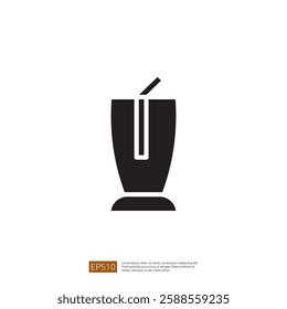 Minimalistic Black Icon of a Tall Glass with a Straw Representing a Beverage in A Simple and Stylish Design