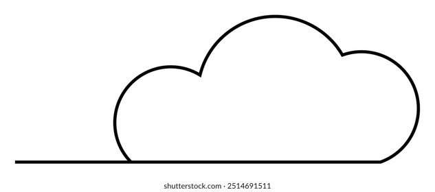 A minimalistic black line drawing of a cloud with a straight line base, set on a white background. Ideal for weather, sky, nature, minimalistic design, children's themes.