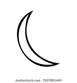 Minimalistic black line drawing of a crescent moon. Ideal for designs related to the night, dreams, celestial themes, and spiritual symbolism. Suitable for use in digital designs, posters, and icons