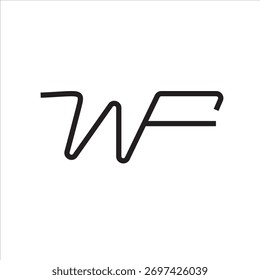 Um ícone de linha preta minimalista com as letras estilizadas "W" e "F". O design usa traçados contínuos e suaves com bordas arredondadas, dando-lhe uma aparência limpa e moderna.