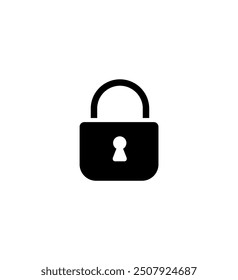 Minimalistisches schwarzes Schloss-Symbol auf weißem Hintergrund. Stellt Sicherheit, Zugriffskontrolle, Verschlüsselung, Themen zur Cybersicherheit, Datenschutz und Konzepte zum Schutz digitaler Daten dar.