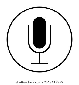 Minimalistic black microphone in a circle, perfect for podcasting, audio recording, and communication tools. Ideal for technology, broadcasting, communication, media, and music themes. Simply elegant