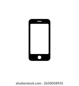 A minimalistic black mobile phone icon with a transparent background. Ideal for user interface design and tech illustration resource.