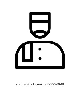 A minimalistic black outline icon of a Muslim man wearing a peci and carrying a prayer mat. Represents faith, worship, prayer, and Ramadan, symbolizing devotion, spirituality, and Islamic traditions.