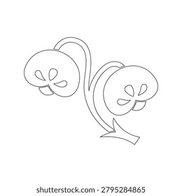 A minimalistic black outline illustration featuring two stylized mushrooms with curved stems joined at a single base. Each mushroom cap is decorated with three teardrop-shaped cutouts, creating a modern, abstract, and symmetrical design. Perfect for use in logos, textile patterns, tattoo concepts, or decorative elements, this artwork blends organic inspiration with contemporary simplicity.