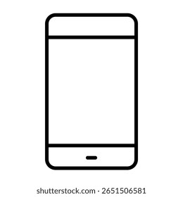 Contorno preto minimalista de um smartphone com cantos arredondados e um botão centralizado na parte inferior, simbolizando a tecnologia móvel, comunicação e interfaces de dispositivos.