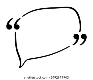 Minimalistische schwarze Umriss-Sprechblase mit Anführungszeichen oben links und unten rechts. Ideal für Zitate, Dialoge und Textmarkierungen in kreativen Projekten.