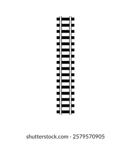 Minimalistic black railway tracks icon symbolizing transportation, travel, and infrastructure on white