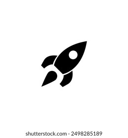 Minimalistic black rocket icon, perfect for modern design applications.