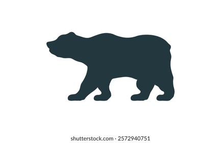 Minimalistic black silhouette of a bear walking, isolated on a white background, perfect for logos or graphic designs.