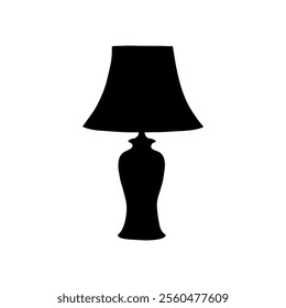 Minimalistic black silhouette of a classic table lamp with a sleek design, perfect for interior design projects, home decor concepts, and graphic design resources.