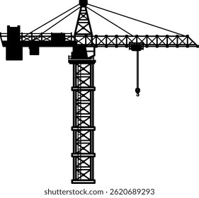Minimalistic black silhouette of a construction tower crane. Isolated icon on transparent background. Ideal for architecture, engineering, or construction-themed projects. - Powered by Shutterstock - Get 15% off with code: PIKWIZARD15