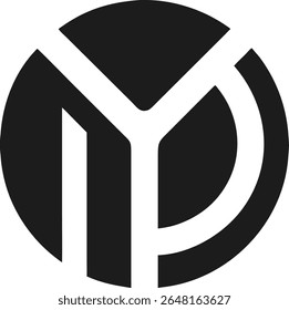 Minimalistic black silhouette design featuring abstract letter y in a circle logo