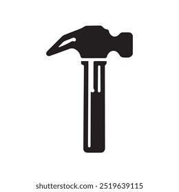 Minimalistic black silhouette of a hammer isolated on a clean white background, perfect for design, construction, and tool-related concepts.