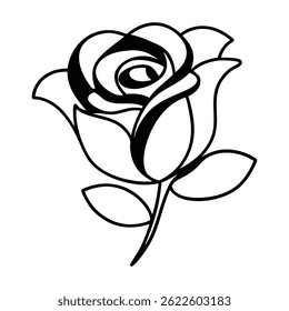 Logotipo de silhueta preta minimalista de uma rosa no fundo branco 