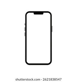 Minimalistic black smartphone outline with a blank white screen on a white background, representing a modern mobile device template.