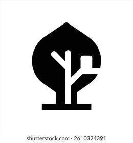 A minimalistic black vector design portrays a stylized tree with a distinctive shape. The artwork emphasizes simple lines and forms that denote natures beauty and harmony.