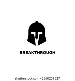 A minimalistic black vector icon of a Greek or Roman gladiator helmet, symbolizing defense, breakthrough, and warrior strength in antique and medieval battles.