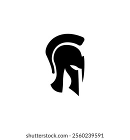 A minimalistic black vector icon of a Greek or Roman gladiator helmet, symbolizing ancient warriors, protection, and battle traditions in antique and medieval warfare.