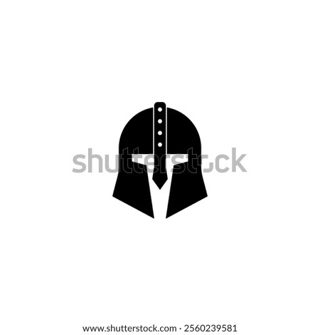 A minimalistic black vector icon of a Greek or Roman gladiator helmet, symbolizing warrior defense, antique battles, and medieval protection with a simple silhouette.