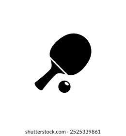 Minimalistic black vector icon illustrating a ping pong paddle and ball, perfect for sports and fitness related designs.