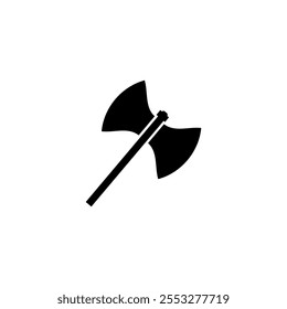 Un ícono de Vector negro minimalista de un hacha medieval, que simboliza el poder bárbaro, las batallas antiguas y la fuerza guerrera en un diseño de silueta simple.