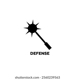A minimalistic black vector icon of a medieval mace or Morgenstern, symbolizing power, defense, and barbarian strength in antique battles with a simple silhouette design.