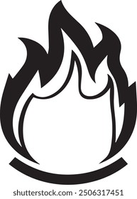 Eine minimalistische schwarze Vektorgrafik eines stilisierten Feuers oder einer Flamme auf einfarbigem weißem Hintergrund. Das Design sollte einfach, aber dynamisch sein und für verschiedene Zwecke wie Logos, Symbole oder Drucke geeignet sein.