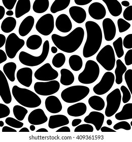 Minimalistic Black and white abstract blob texture, seamless pattern with dots, circles, smooth shapes 