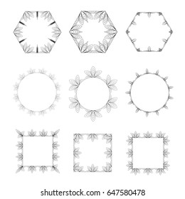 Minimalistic Black and White Complex Floral Photo Frame Designer Shapes and Wreaths - Vector Illustration 