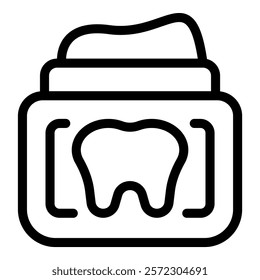 Minimalistic black and white dental floss container icon for oral health and hygiene care, featuring a simple line art design. Ideal for dental and oral healthrelated content