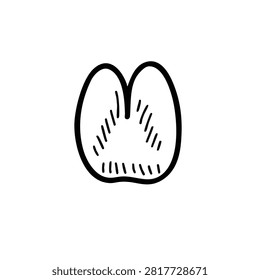 A minimalistic black and white doodle of a cloven animal footprint representing a deer or similar wild ungulate in a sketch style.