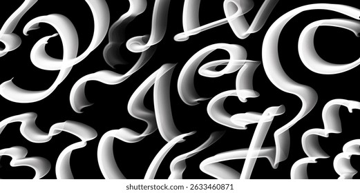 Rabiscos em preto e branco minimalistas sobre fundo escuro. Ótimo para fundos, rabiscos desenhados à mão, arte de linha, minimalismo, caos