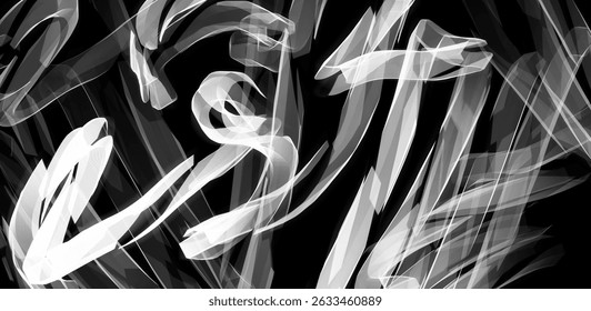 Rabiscos em preto e branco minimalistas sobre fundo escuro. Ótimo para fundos, rabiscos desenhados à mão, arte de linha, minimalismo, caos