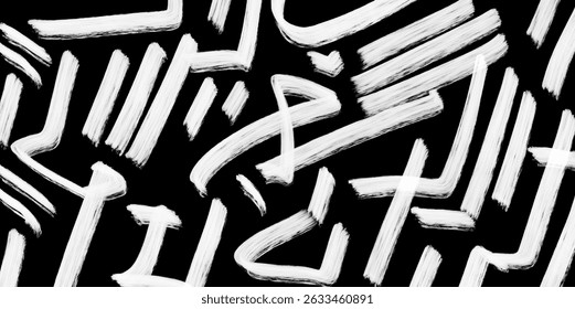 Rabiscos em preto e branco minimalistas sobre fundo escuro. Ótimo para fundos, rabiscos desenhados à mão, arte de linha, minimalismo, caos