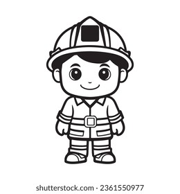 Ilustración minimalista de vectores de Fireman en blanco y negro