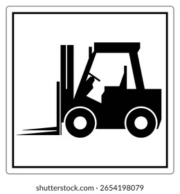 Minimalistic black and white forklift icon representing industrial machinery used in warehouses. Ideal for logistics, transport, and construction themes.