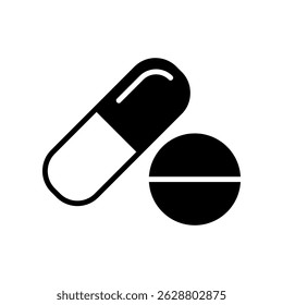 Minimalistic Black and White Icon of Capsule and Tablet Medicine