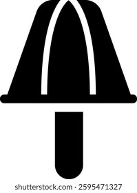 Minimalistic black and white icon representation of a popsicle. Simple and bold design suitable for various uses, depicting summer or dessert themes. Displays a modern and clean aesthetic.