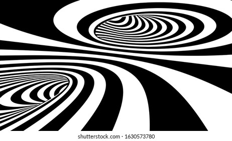 Minimalistic Black And White Illusion Background. Black Stripes. White Lines. Monochrome 3D Vector Illustration.