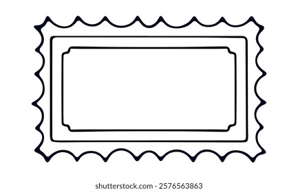 Minimalistic black and white illustration of wavy rectangular frame with an inner border. Perfect for creative projects and designs.