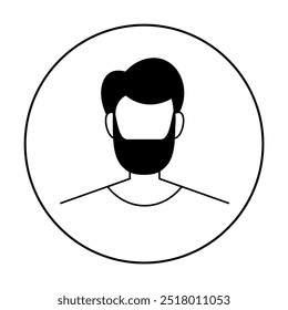 Letra preta e branca minimalista de uma pessoa com barba e cabelo, fechada em um círculo. Ideal para avatares, perfis, apresentações, sites, design e mídias sociais.