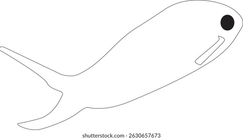 Minimalistic black and white lineart illustration of a fish. Clean and elegant design, perfect for tattoos, coloring books, logos, or nature-themed artwork.