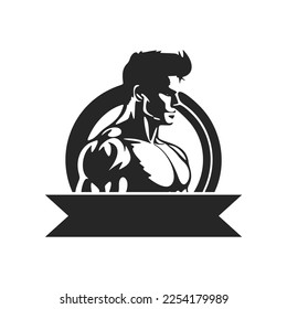 Minimalistic black and white logo with the image of a sports man. Good for the gym.