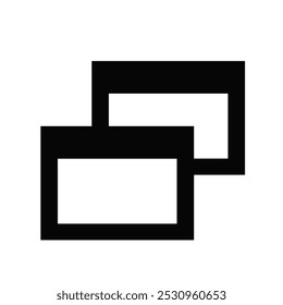 Símbolo minimalista de cuadrados superpuestos en blanco y negro.
