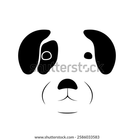 Minimalistic black and white panda-style dog logo on a white background.